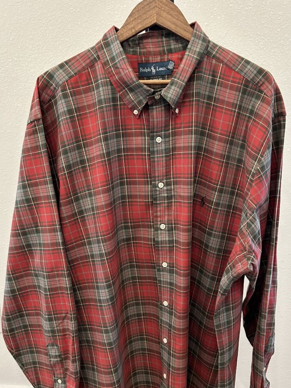 Ralph Lauren Classic Fit Red Gray Plaid Button Down Shirt